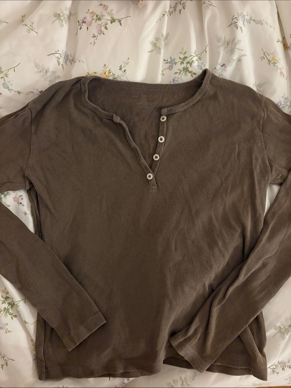 Casual Brown Henley Knit Top